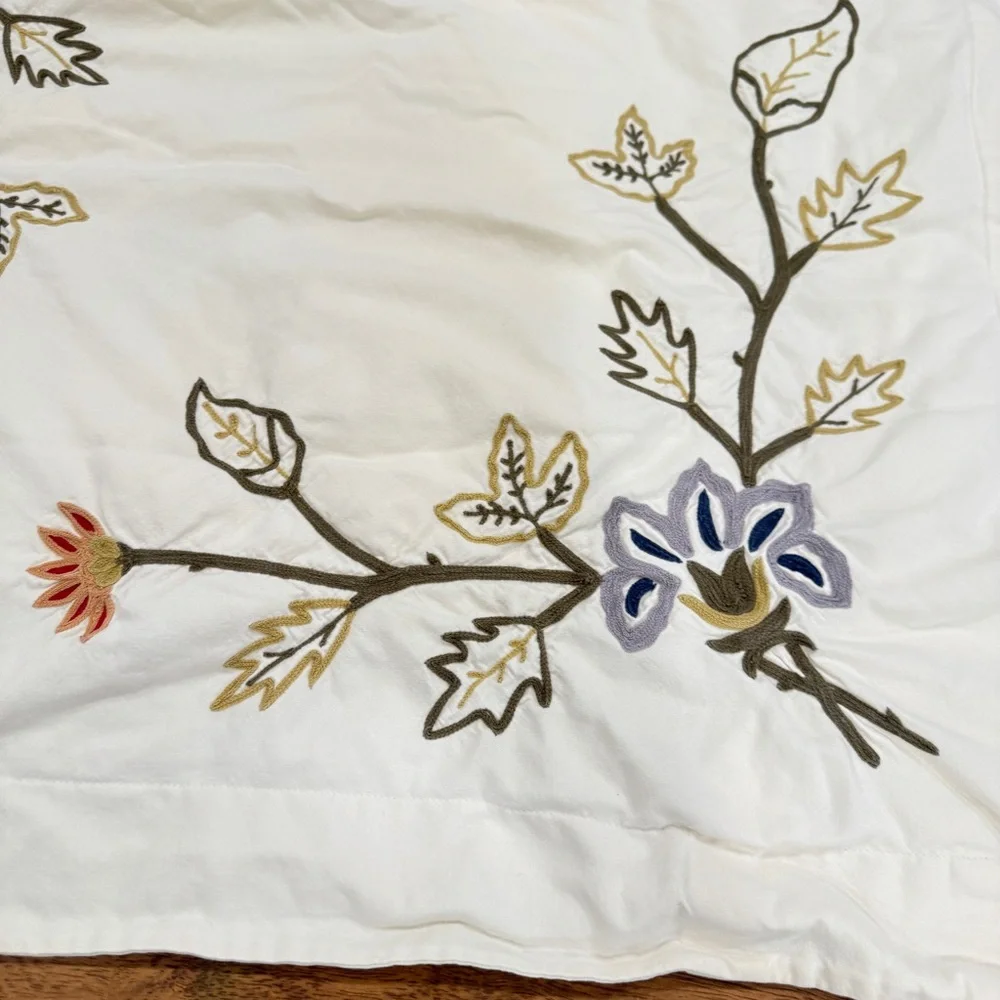 Pottery Barn White Pillow Covers Floral Embroidery Set of 2 Euro Square